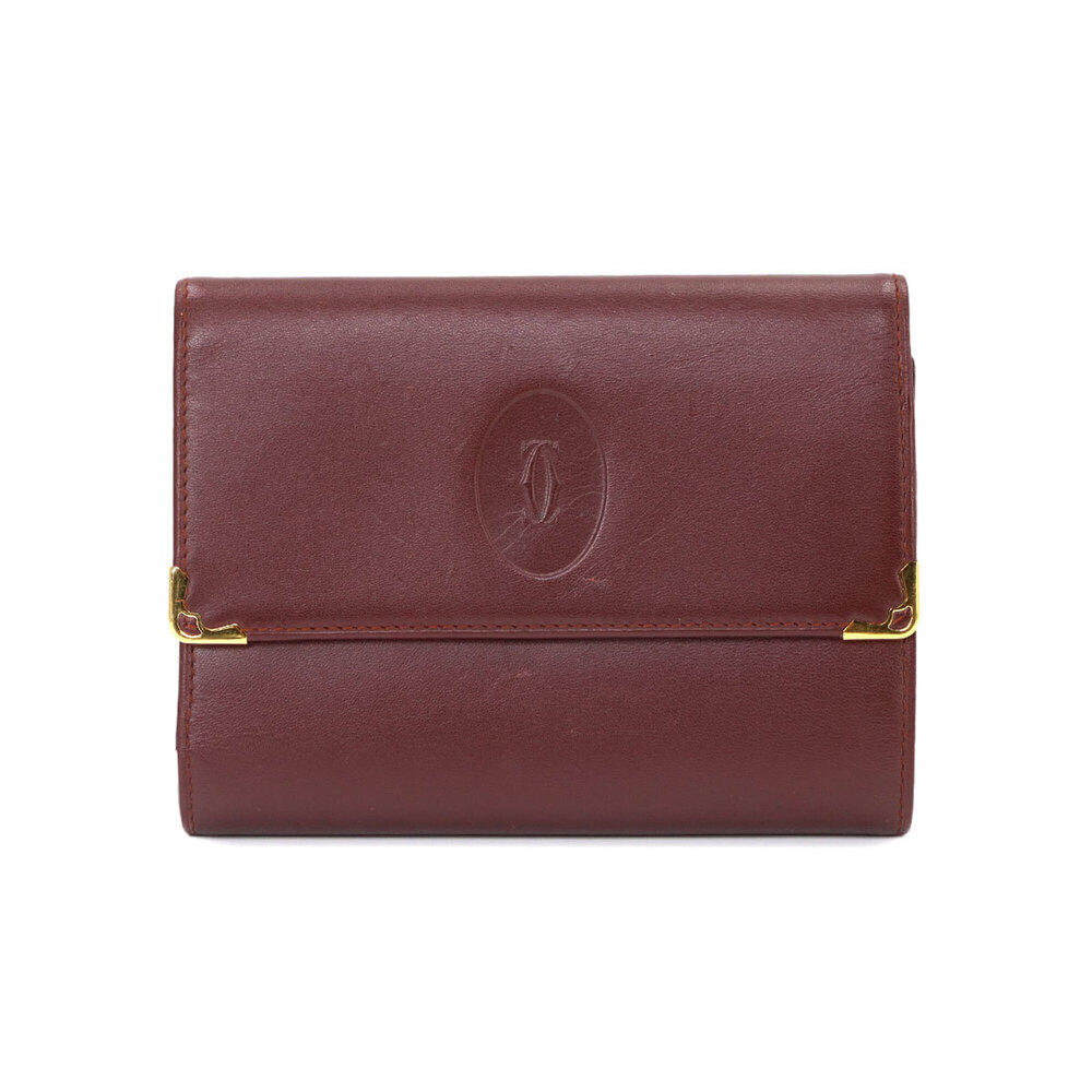 Cartier Must Line Tri-fold Wallet, Leather, Bordeaux, Gold Hardware, Compact ...